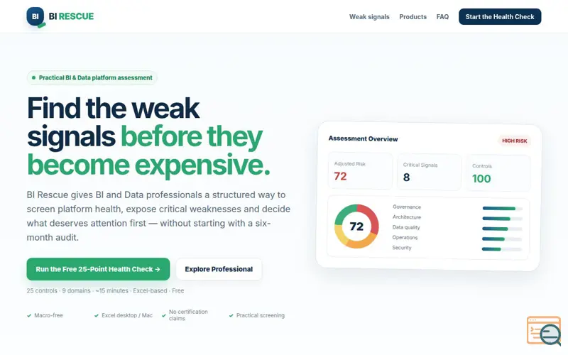 Screenshot of BI Rescue — Find weak signals.