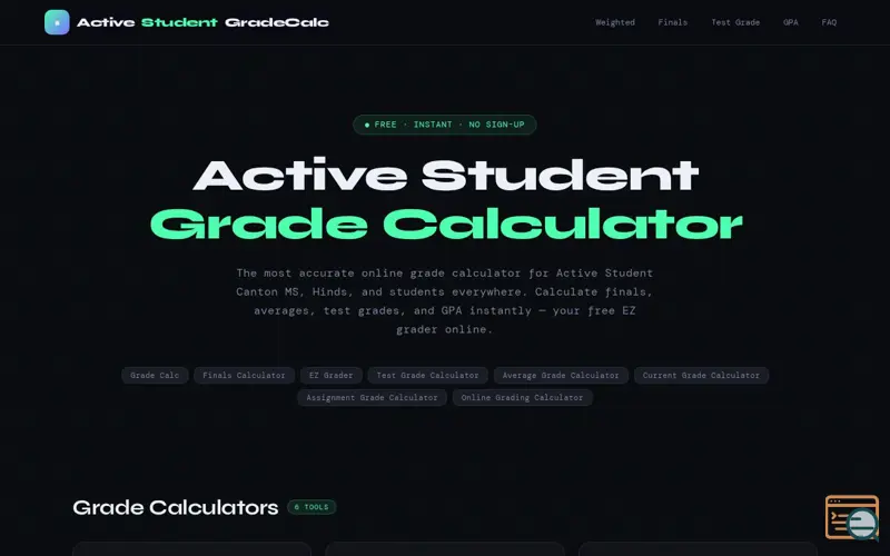 Screenshot of Active Student Grade Calculator