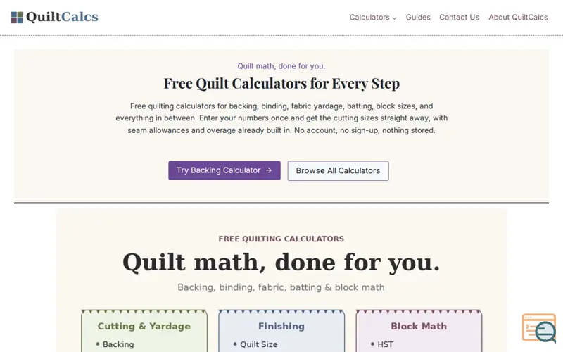 Screenshot of QuiltCalcs