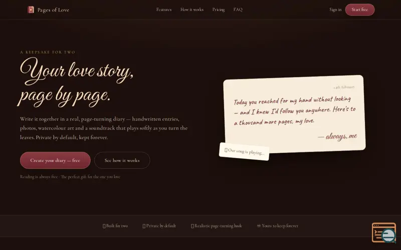 Screenshot of Pages of Love