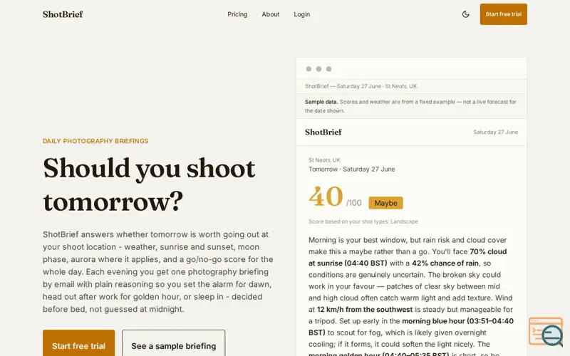 Screenshot of ShotBrief
