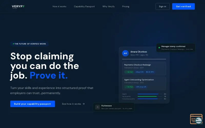 Screenshot of VERYFY