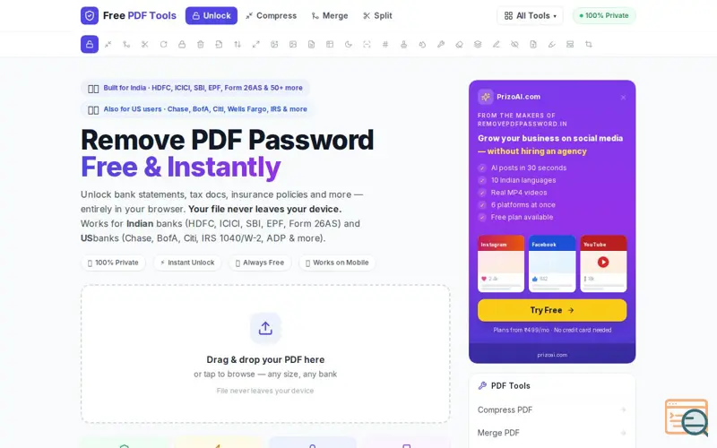 Screenshot of RemovePDFPassword.in