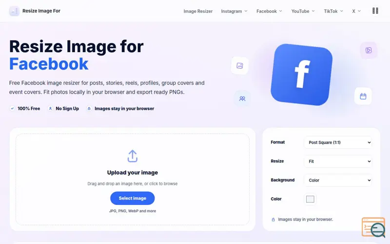 Screenshot of Resize Image for Facebook, a launch using ShowMeBest