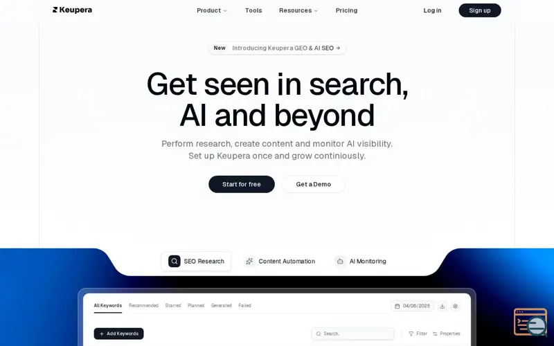 Screenshot of Keupera, a launch using Visitor Analytics