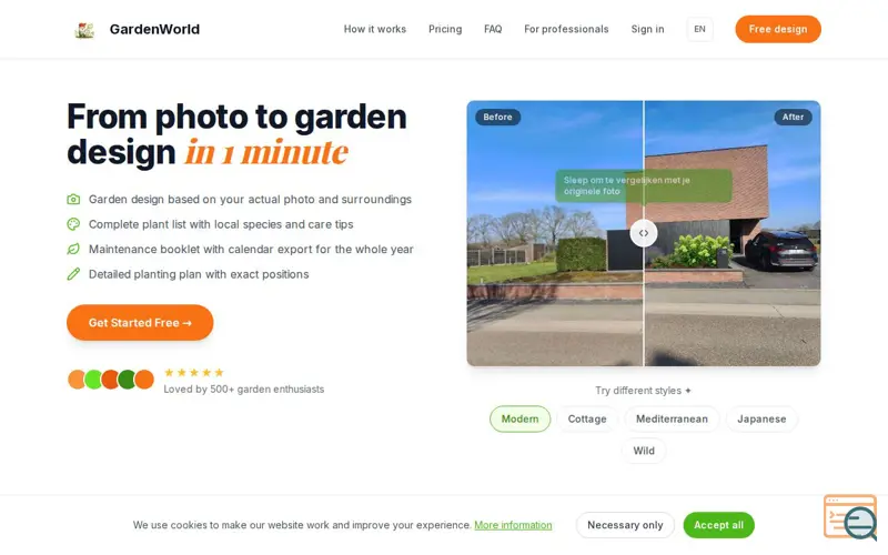 Screenshot of GardenWorld, a launch using Azure App Service