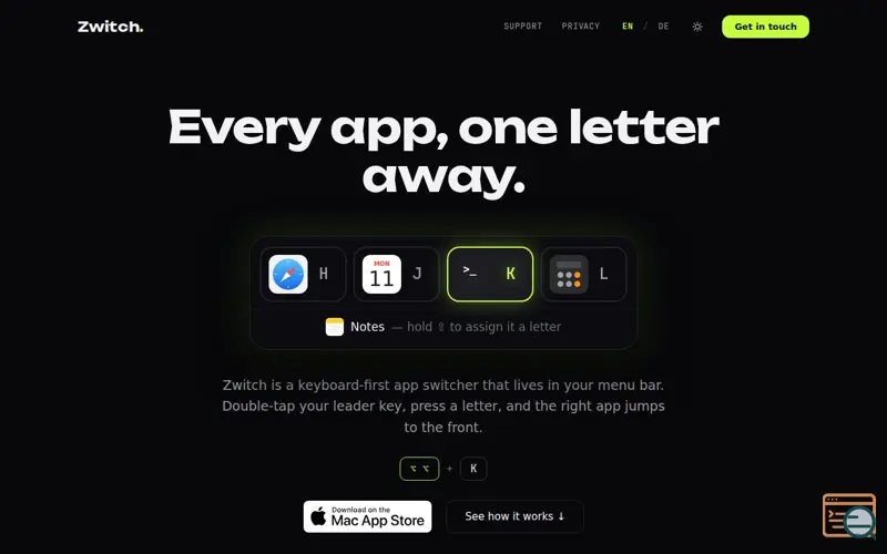 Screenshot of Zwitch — every app, one letter away.