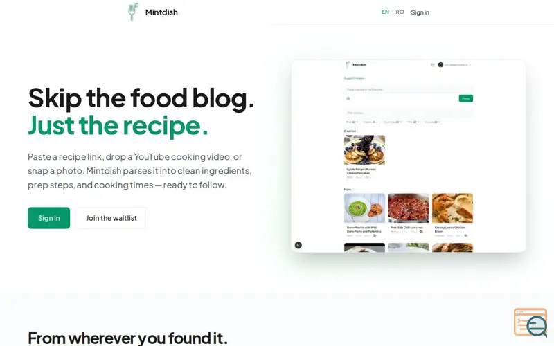 Screenshot of Mintdish