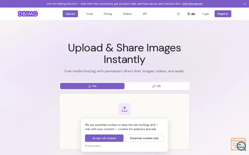 Screenshot of dbimg — Free Image & Video Upload | Media Hosting