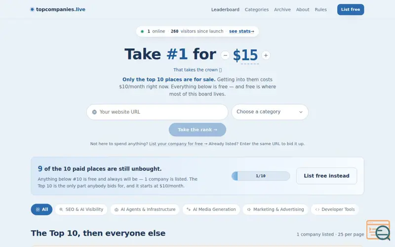 Screenshot of TopCompanies.live