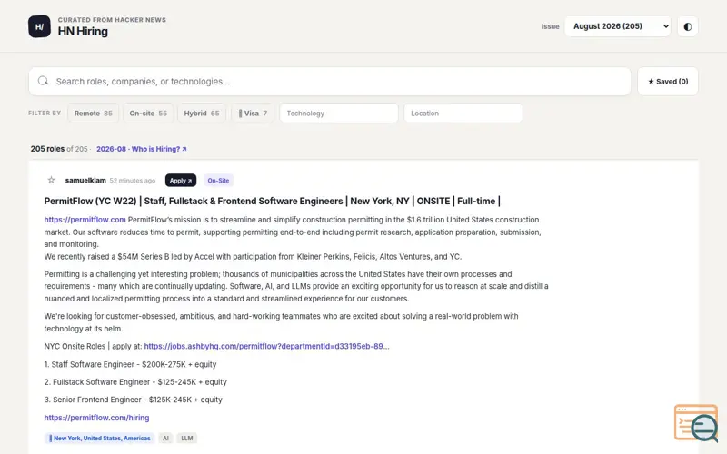 Screenshot of HN Hiring
