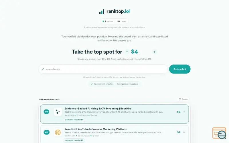 Screenshot of Ranktop