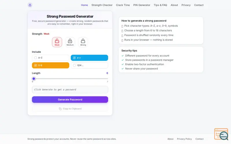 Screenshot of Strong Password Generator
