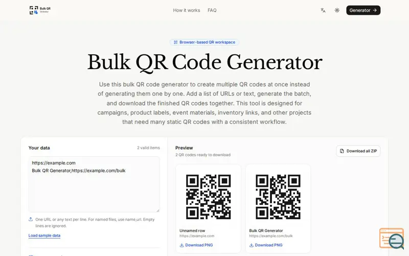 Screenshot of Bulk QR Generator