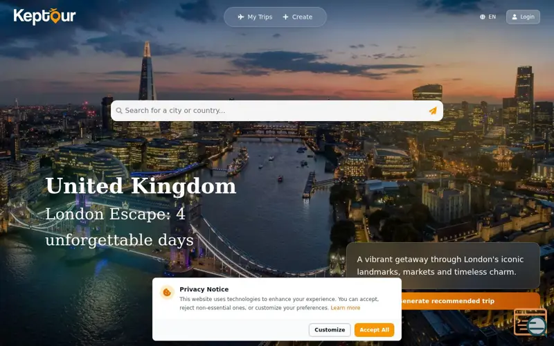 Screenshot of Keptour
