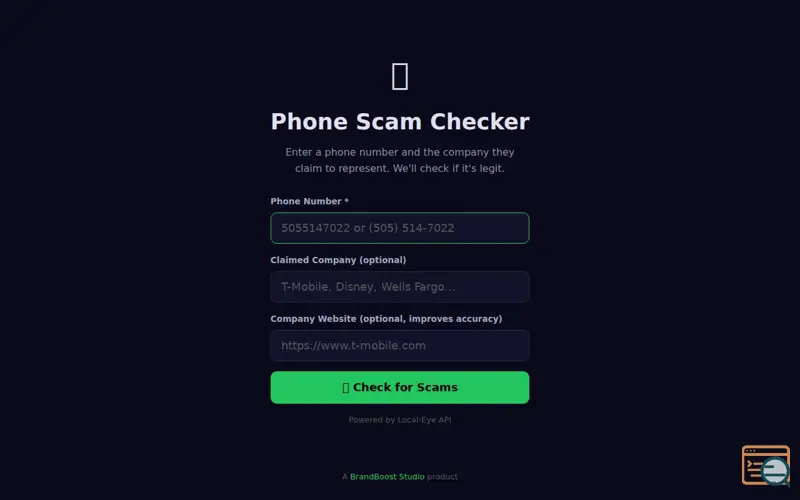 Screenshot of Local-Eye — Phone Scam Checker