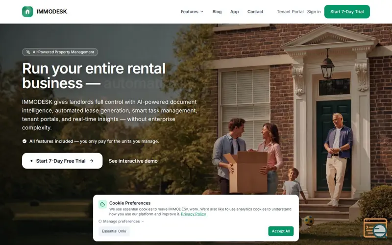 Screenshot of ImmoDesk - Property Management, a launch using Tella