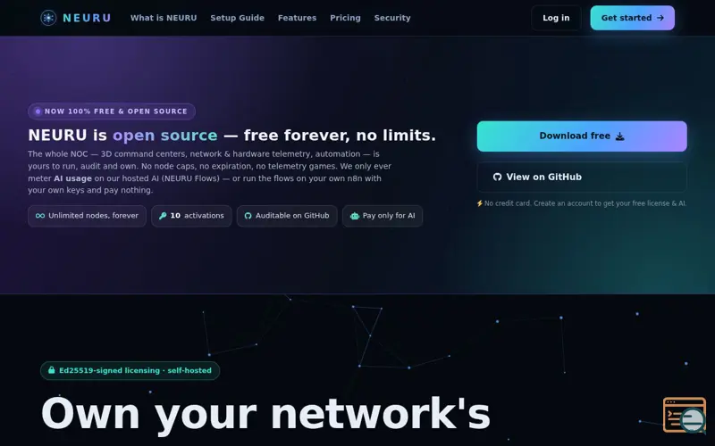 Screenshot of NEURU — Own your network's nervous system