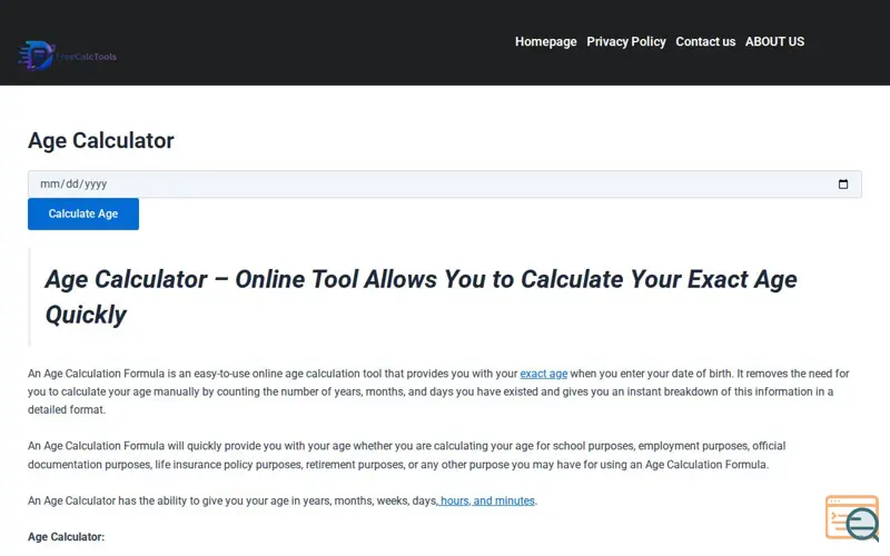Screenshot of Age Calculator, a launch using LiteSpeed Web Server