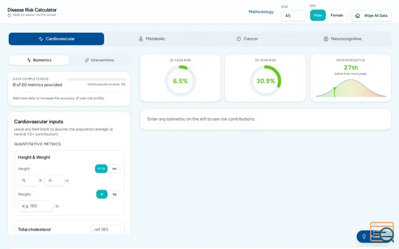 Screenshot of Disease Risk Calculator