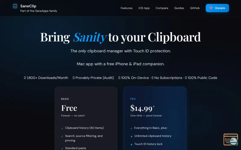 Screenshot of SaneClip