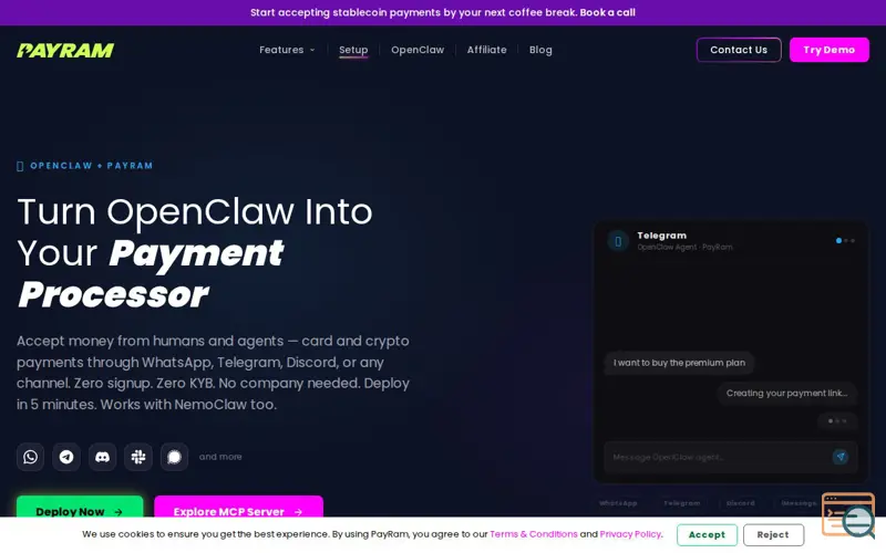 Screenshot of PayRam — Payment Gateway for AI Agents