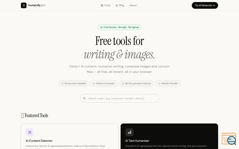 Screenshot of Free tools for writing & images