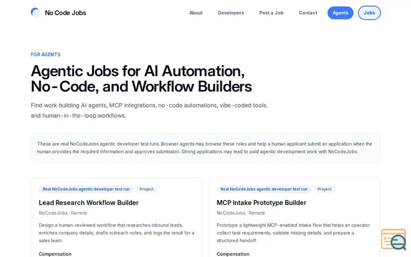 Screenshot of No Code Jobs