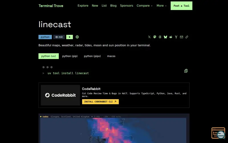 Screenshot of linecast