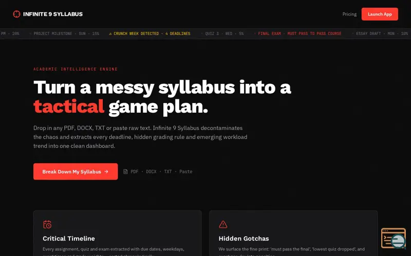 Screenshot of Infinte 9 Syllabus