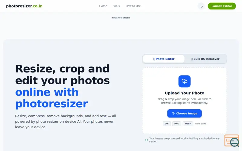 Screenshot of PhotoResizer.co.in