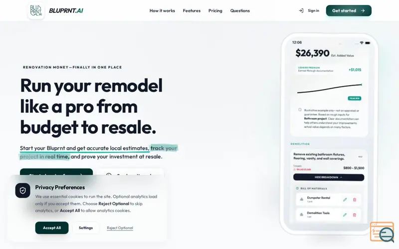 Screenshot of Bluprnt.ai