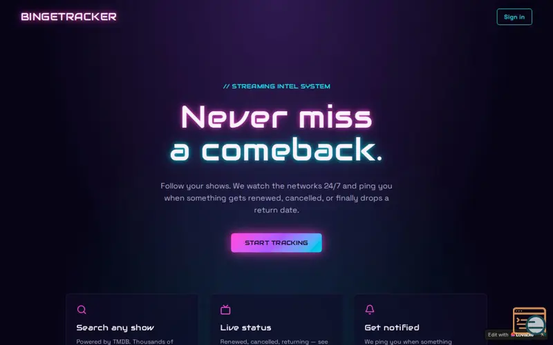 Screenshot of BingeTracker