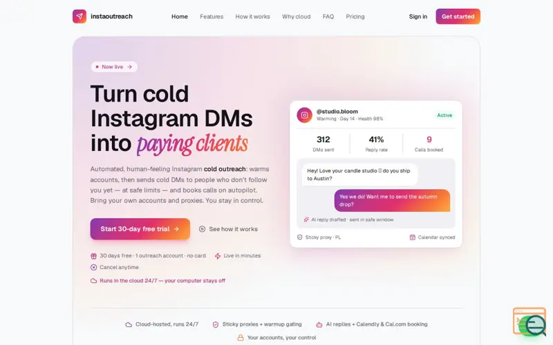 Screenshot of instaoutreach