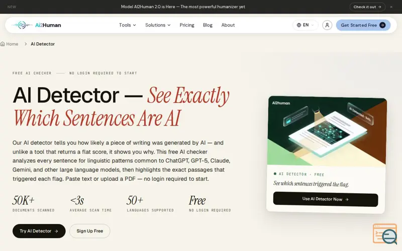 Screenshot of AI text Detector