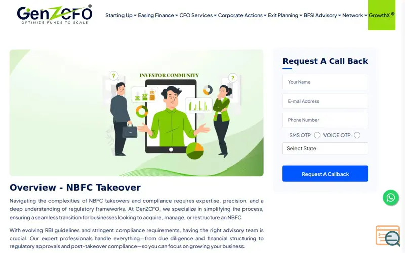 Screenshot of GenZCFO, a launch using superplaceholder.js