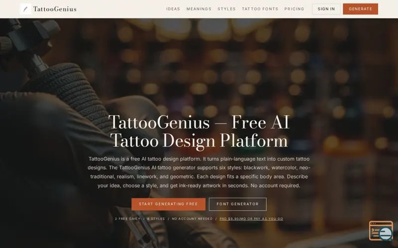 Screenshot of TattooGenius