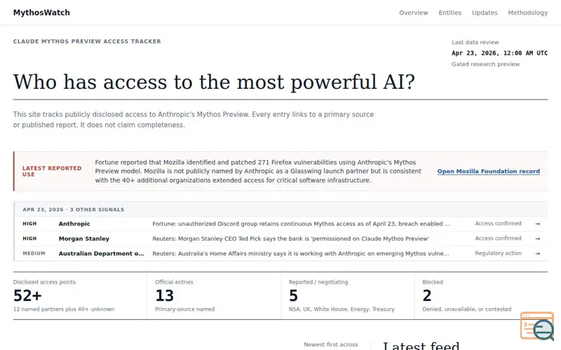 Screenshot of MythosWatch