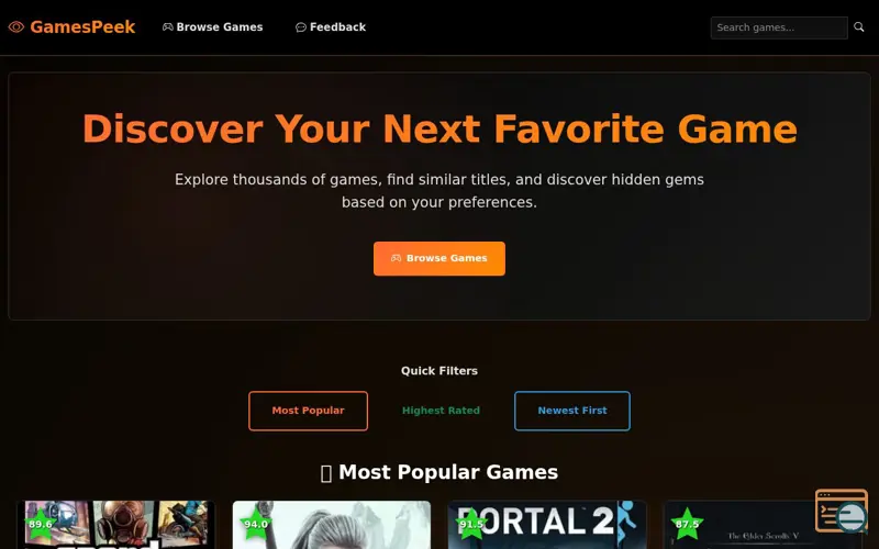 Screenshot of GamesPeek