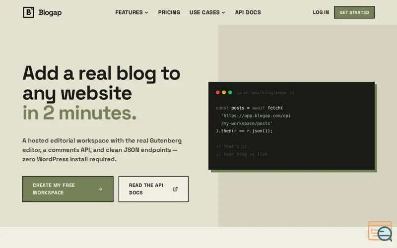 Screenshot of Blogap, a launch using Premium SMTP