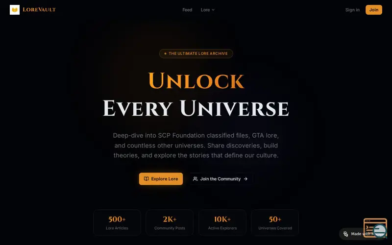 Screenshot of LoreVault