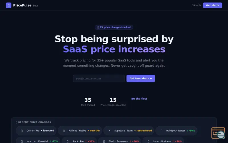 Screenshot of PricePulse — SaaS Price Tracker