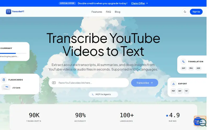 Screenshot of TranscribeYT