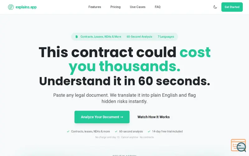 Screenshot of explains.app