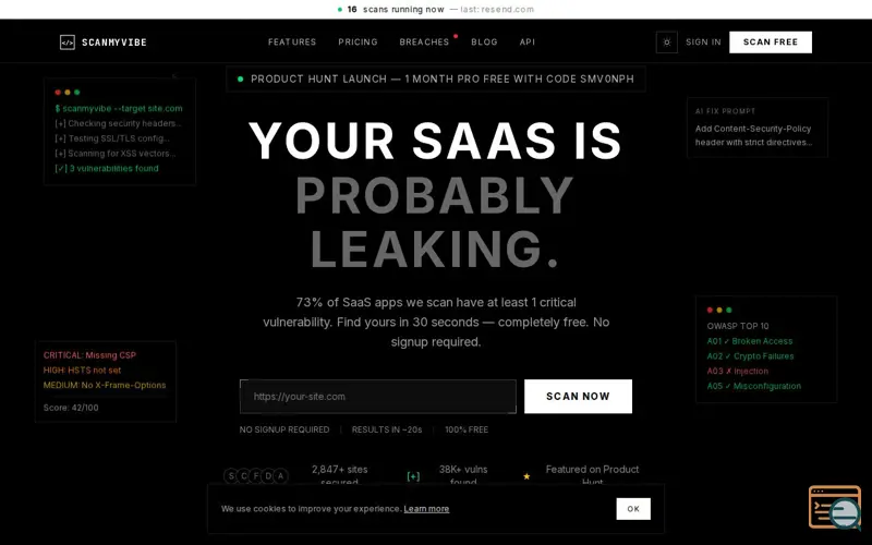 Screenshot of ScanMyVibe, a launch using Dub