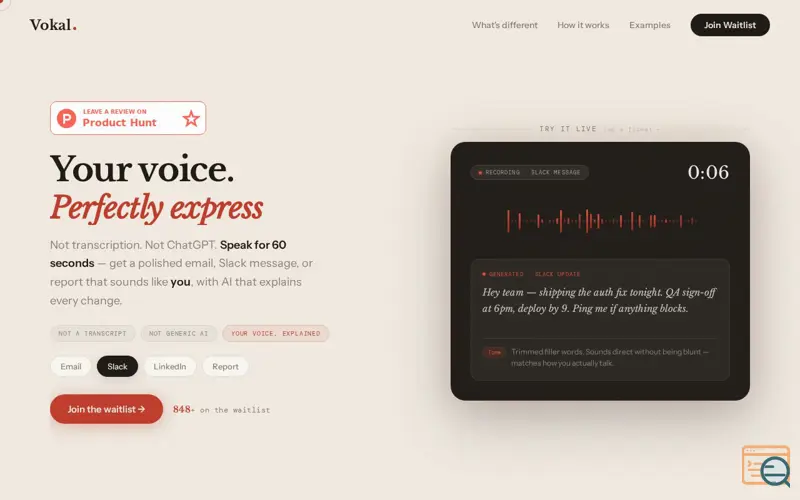 Screenshot of Vokal — Your voice. Perfectly expressed.