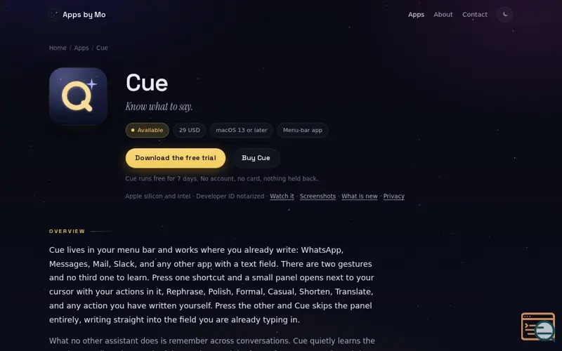 Screenshot of Cue