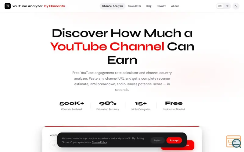 Screenshot of YouTube Analyzer by Norcanto