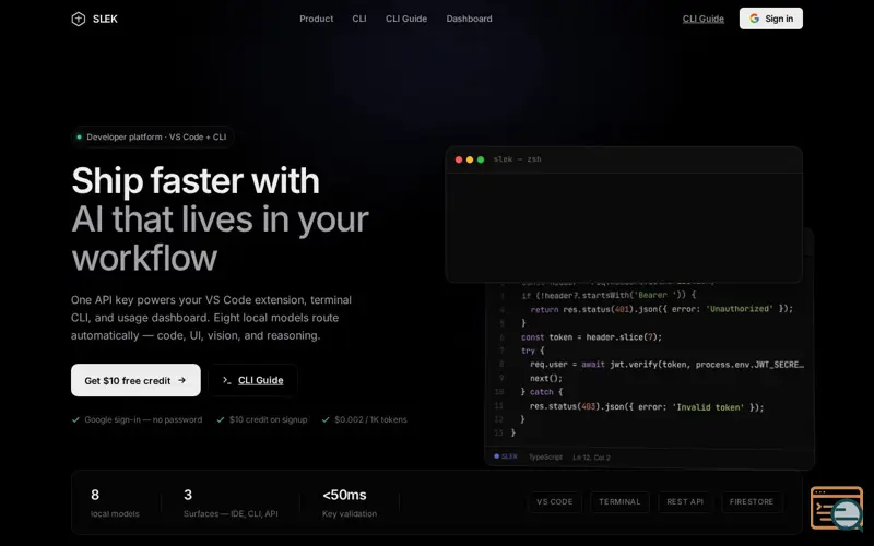Screenshot of SLEK AI