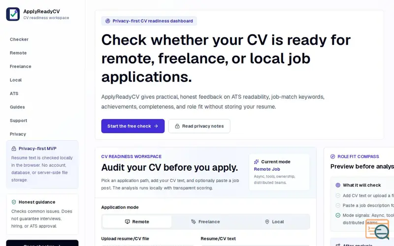 Screenshot of ApplyReadyCV